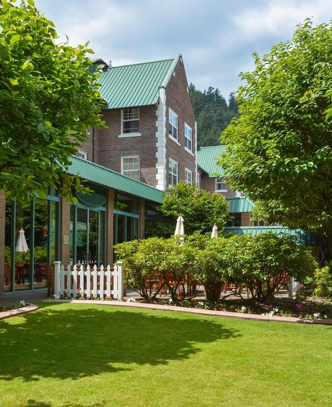Garden and brick courtyard